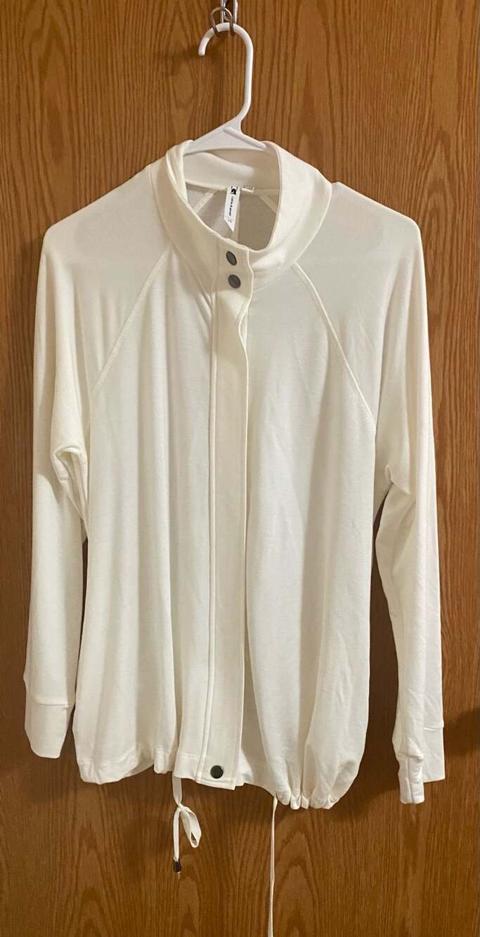 Cable & Gauge Full Zip Jacket Size L White Mock Neck Drawstring
